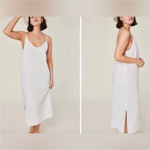 Andie Barreta Coconut Off White Linen Rayon Slip Midi Dress Sz M NWT